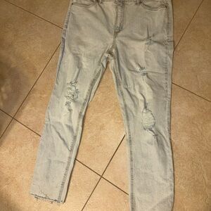 Womens Seven 7 Jeans Tower Straight Crop Size 16 Blue Distressed Stretch u8